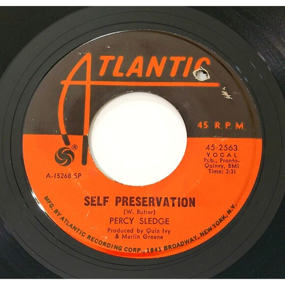 Percy Sledge ‎You're All Around Me / Self Preservation 45 RPM Atlantic VG+ Soul - Picture 2 of 2